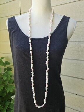 long shell necklace white light pink gold tone